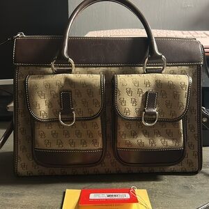 Dooney &‎ Bourke Double Pocket Tote - Signature Monogram Tan & Brown